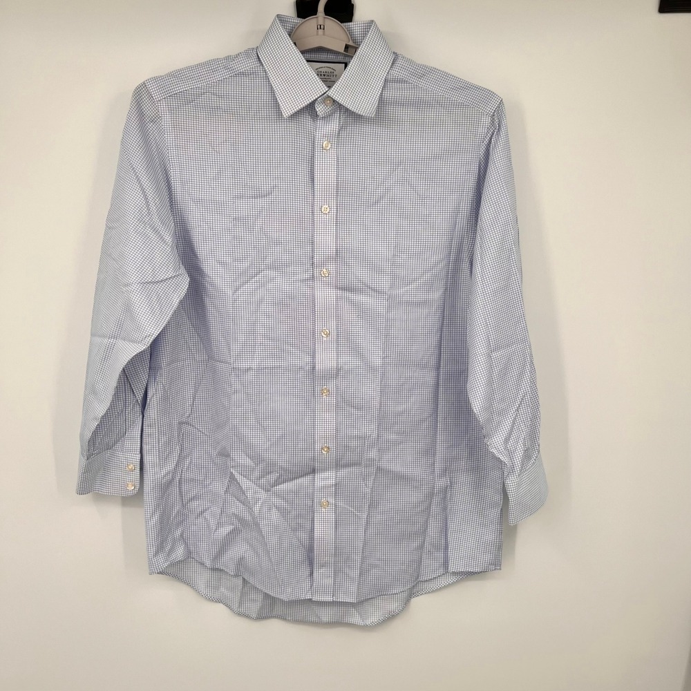Charles Tyrwhitt Mens Classic Fit Non-Iron Dress Shirt Blue Check 16/35 1730